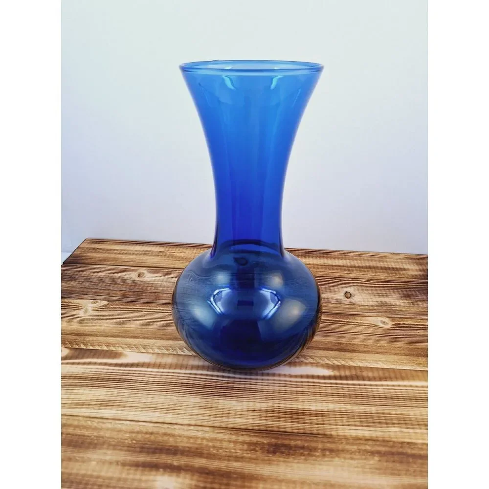 Vintage Cobalt Blue Glass‎ Flower Vase Bulb Shaped Fluted Neck